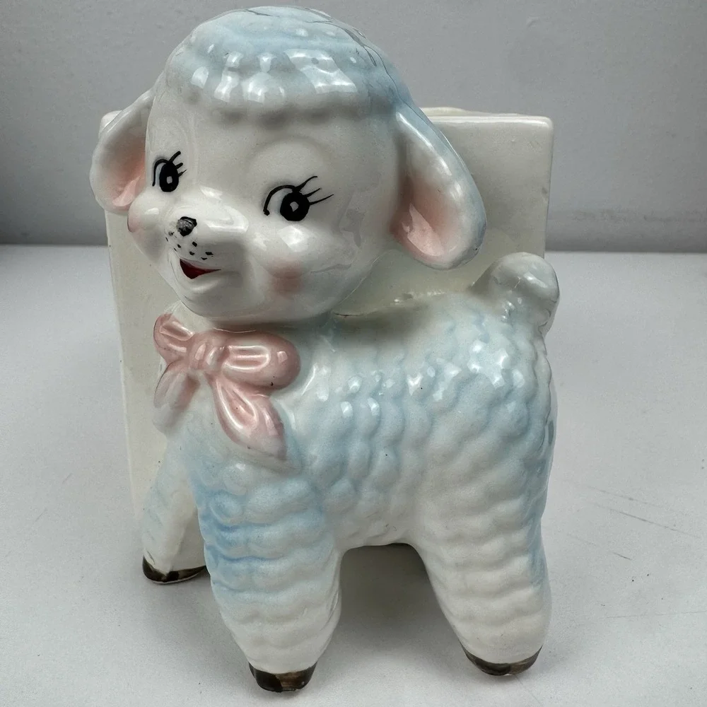 Vtg Inarco‎ Japan Baby Lamb Planter ABC Block Nursery Kitsch 1950s